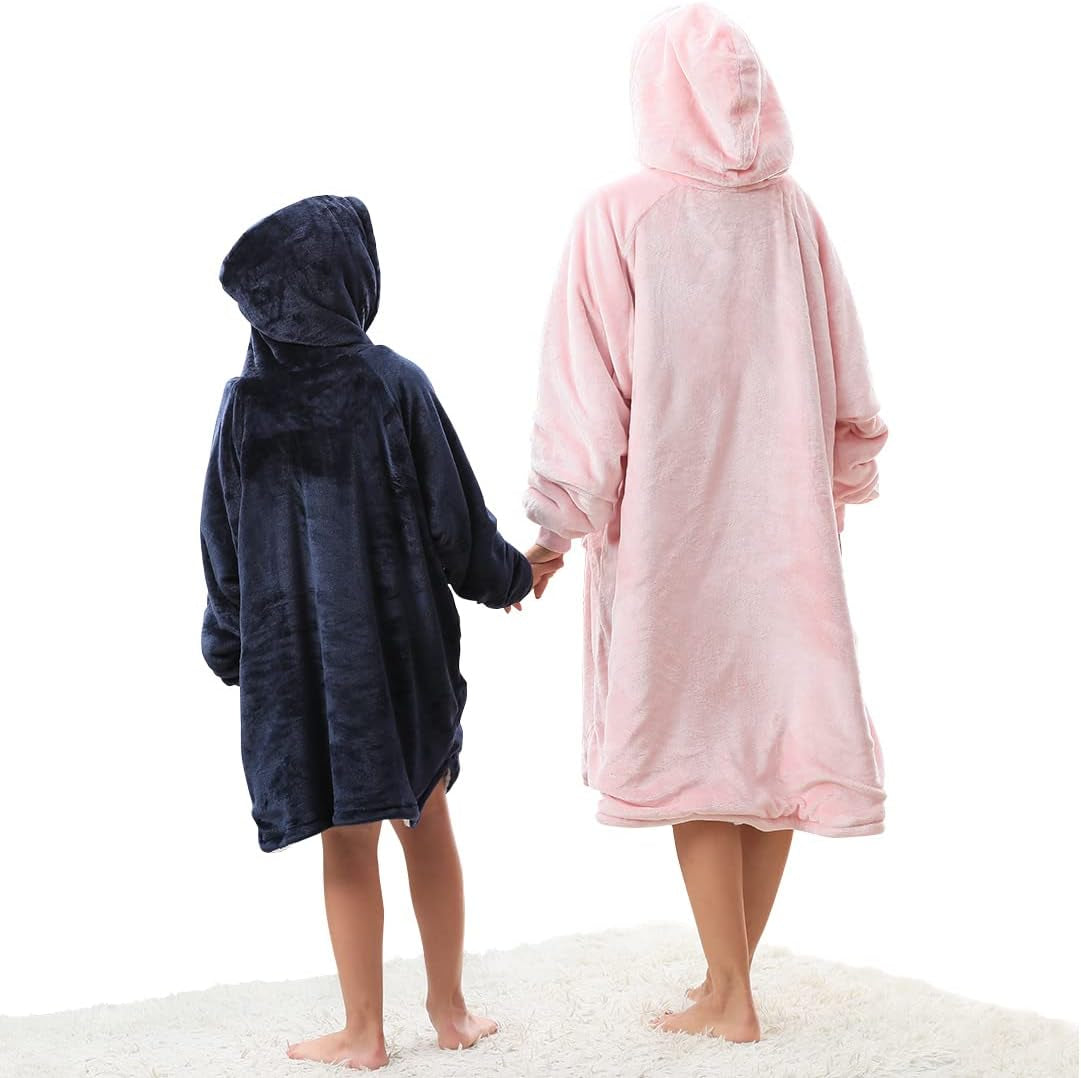 Wearable Hoodie Blanket Sweatshirt Gifts - Oversized Hooded, Large Pocket, Elastic Cuff, Reversible - Fluffy and Warm Original Oversized Hoodie for Kids - Navy Blue