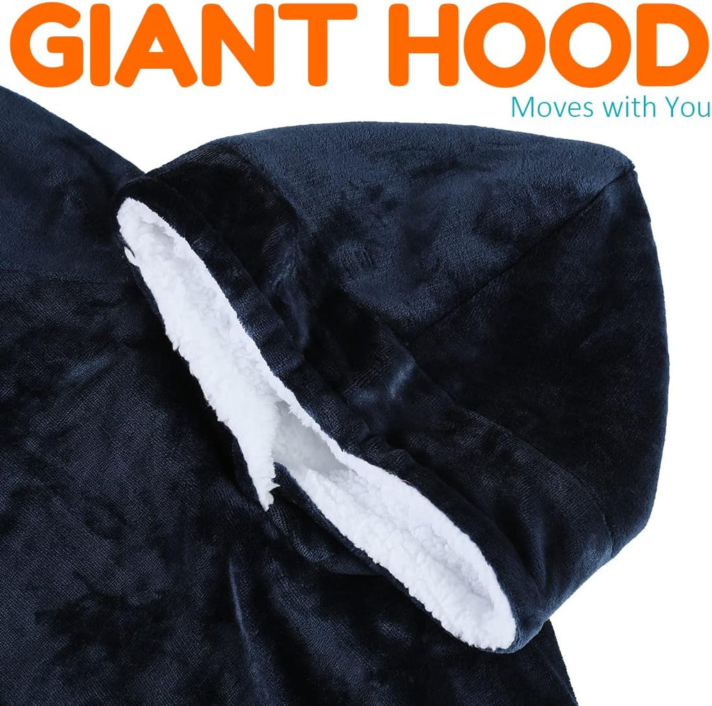 Wearable Hoodie Blanket Sweatshirt Gifts - Oversized Hooded, Large Pocket, Elastic Cuff, Reversible - Fluffy and Warm Original Oversized Hoodie for Kids - Navy Blue