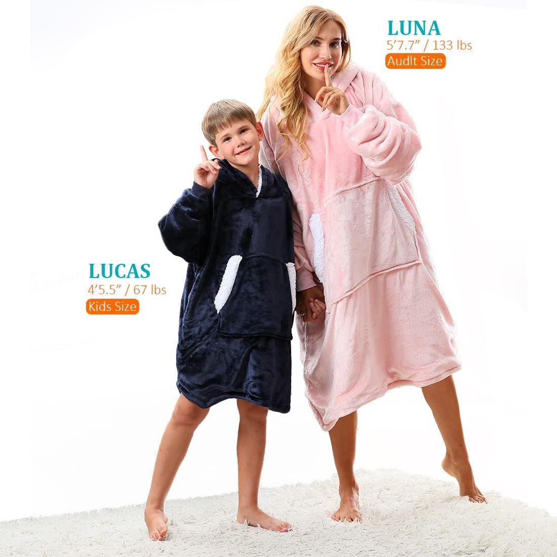 Wearable Hoodie Blanket Sweatshirt Gifts - Oversized Hooded, Large Pocket, Elastic Cuff, Reversible - Fluffy and Warm Original Oversized Hoodie for Kids - Navy Blue